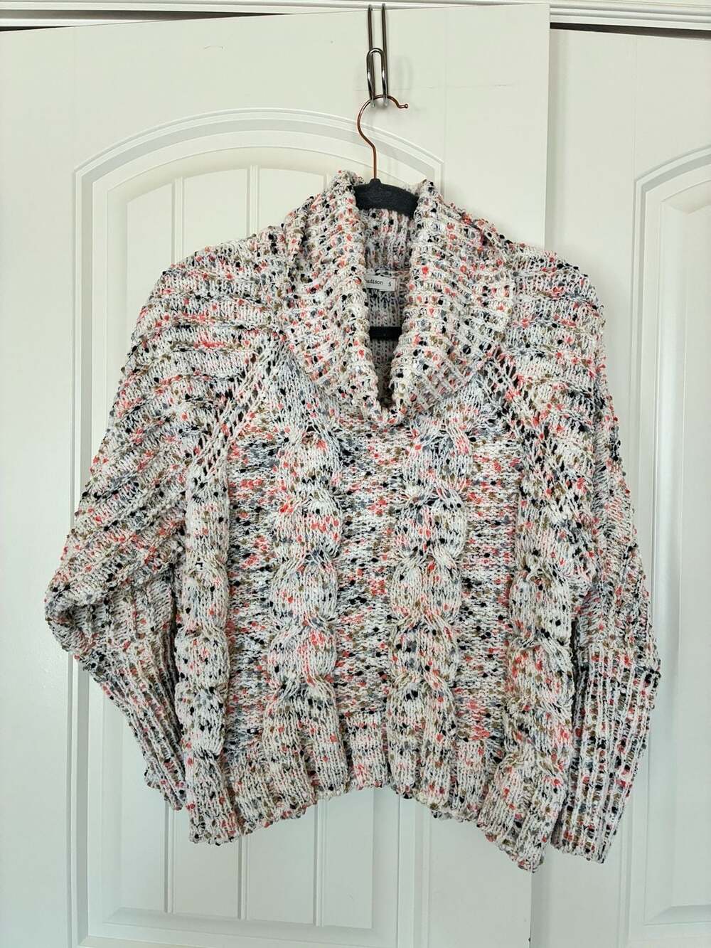 Moon & Madison Chunky Cable Knit Cowl Neck Confetti Sweater size small